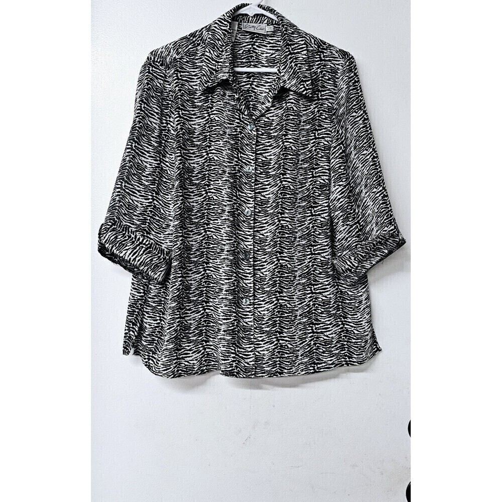 KATHY CHE Zebra Print Long Sleeve Button Up  Women Shirt Top (L)
